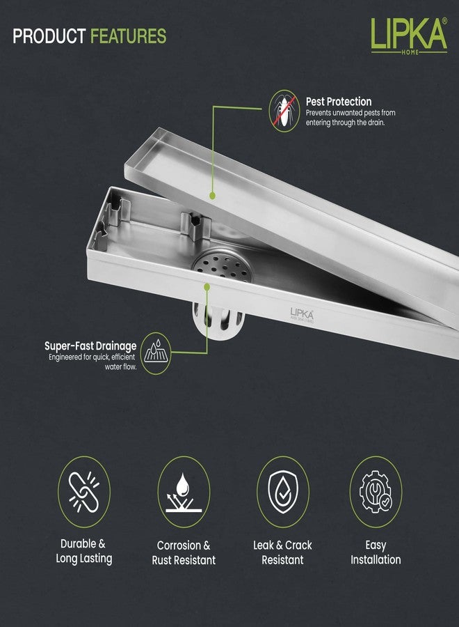 LIPKA Marble Insert Shower Drain Channel | 24 x 3 Inches| 304-Grade Stainless Steel Long Floor Drain for Bathroom & Shower Areas | 21mm Marble Invisible Water Drainer with Side Hole & Cockroach Trap - Image 3